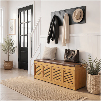 Faux Leather Upholstered Bench with Cabinet