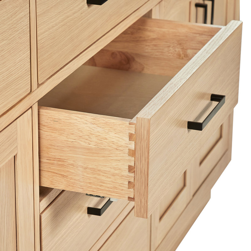 Ariel Hepburn 72 In. Double Sink Base Cabinet, Natural Oak, Matte Black