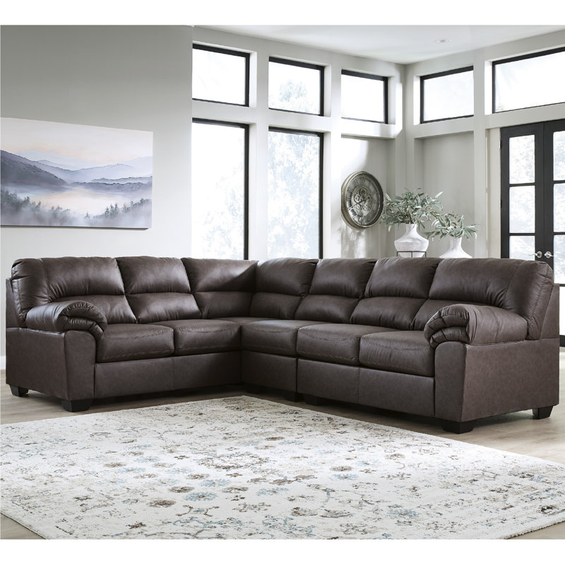 Skandar 3-Piece Sectional, 38" H x 92" W x 117" D, Coffee Faux Leather