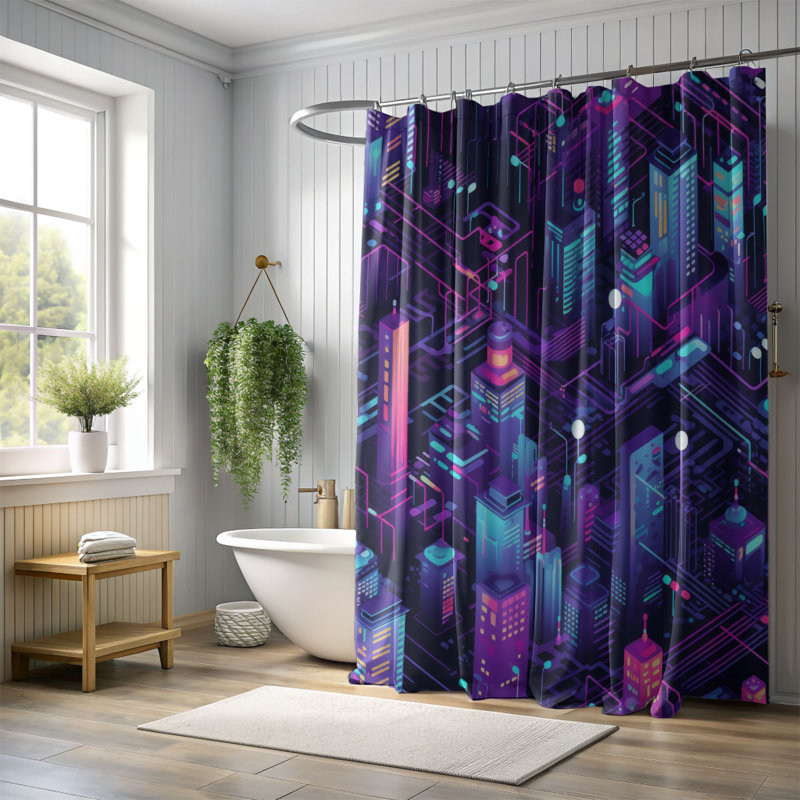 Rideau de douche de qualité supérieure Futur Glow, H 74 po x l 71 po