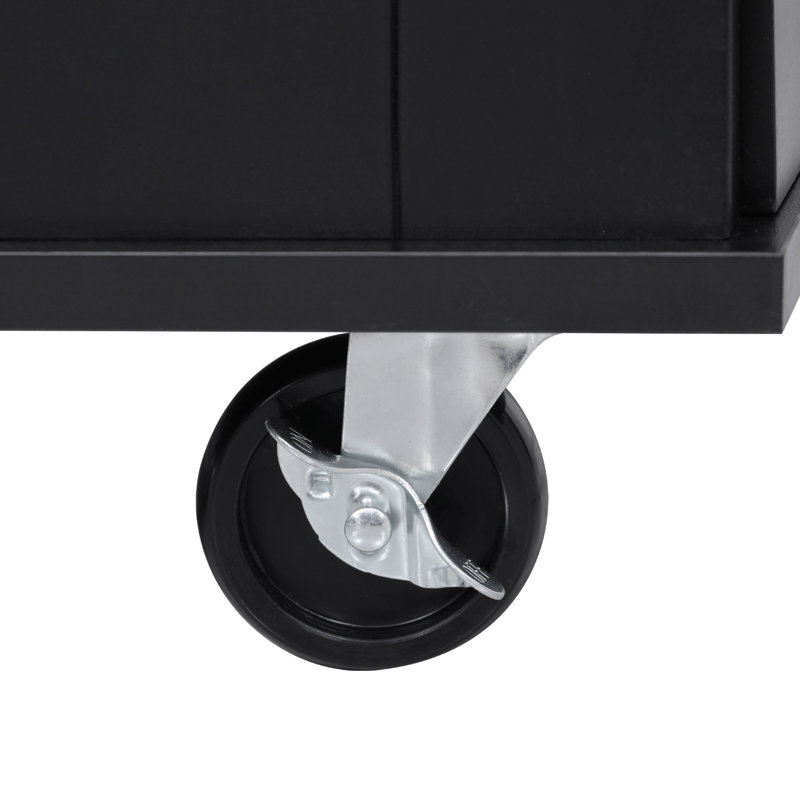 Îlot de cuisine 50,7 po avec rangement pour bac à ordures inclinable et organisateur d'armoire escamotable, îlot de cuisine roulant sur 5 roulettes avec abattant, 2 tiroirs, 1 porte