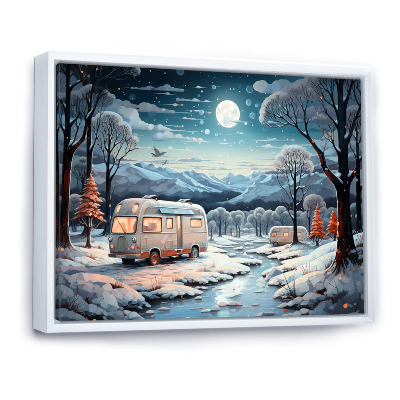 «Campingtravel Winters Whisper V», reproduction sur toile, Cadre flottant blanc, H 30 po x l 40 po x P 1,5 po