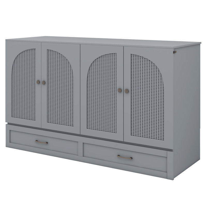 Lit escamotable avec grands tiroirs Murphy, Gris, Grand lit