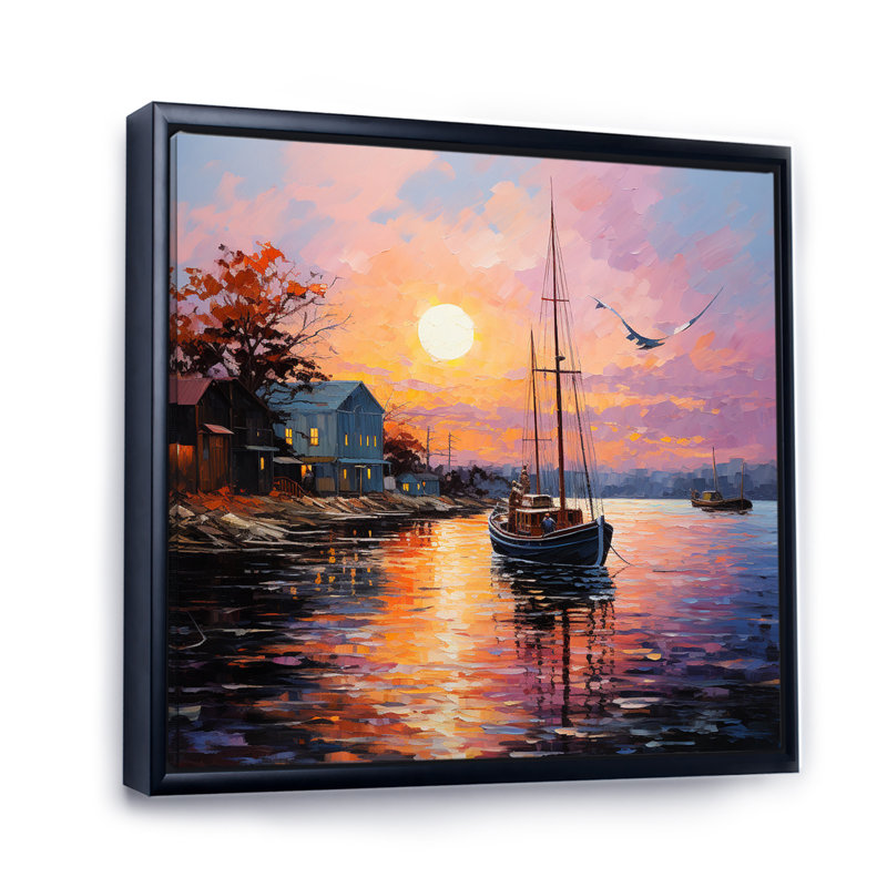 Port Portside Harmony Pointillism - reproduction sur toile, H 16 po x l 16 po x P 1 po, Cadre flottant noir