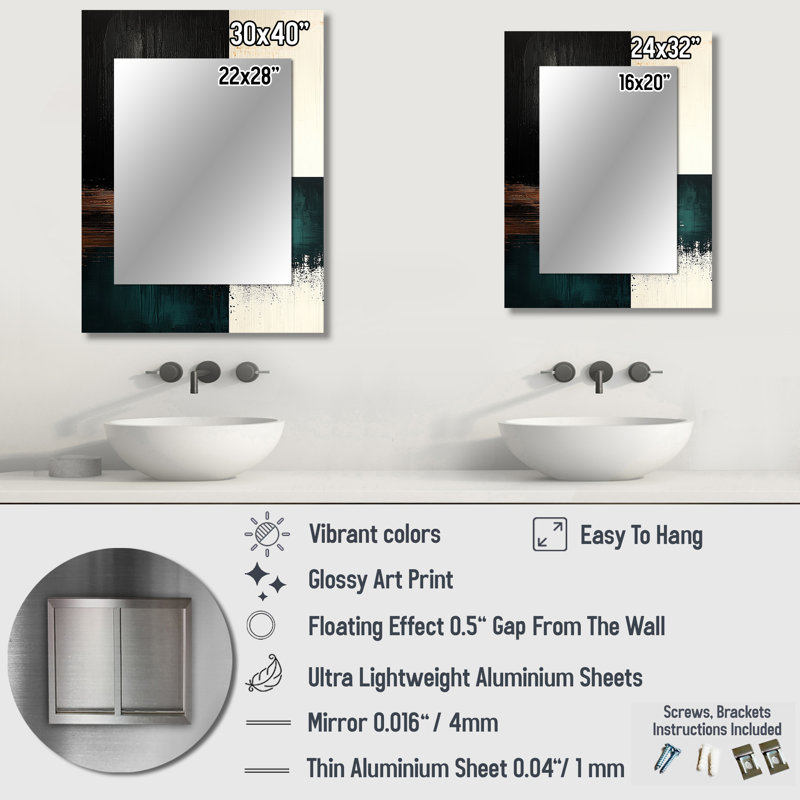 Beyond The Angles Golden Emerald Forms II - Geometric Unique Wall Mirror, White Mirror, Printed Metal Art, 32" x 24"