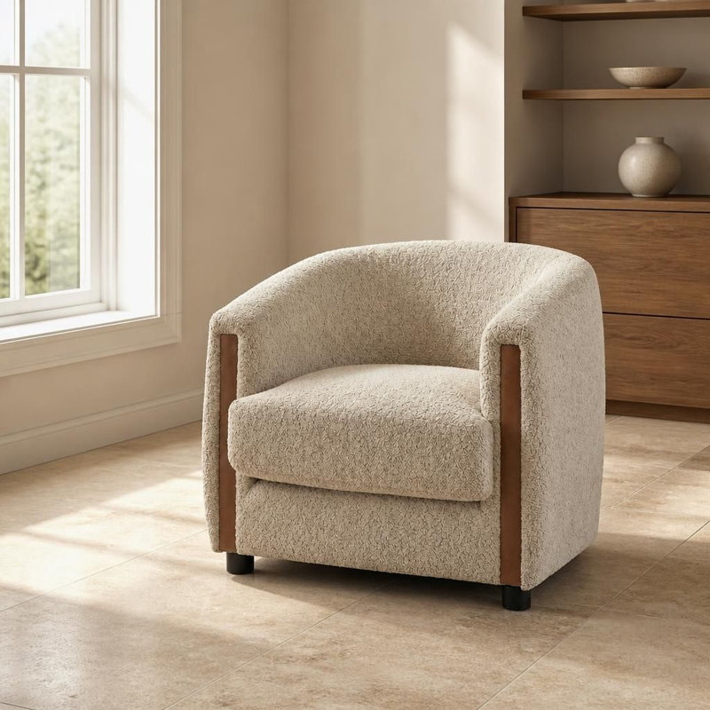 Fauteuil demi-tonneau Modern Modern, Oatmeal Boucle