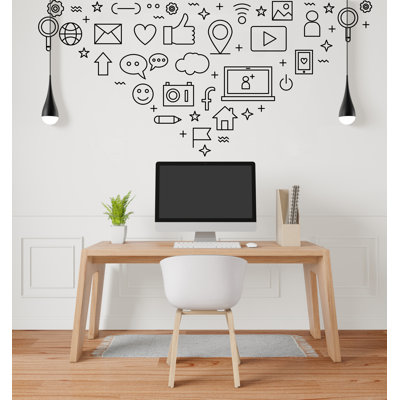 Adhésif social médias sociaux, décoration murale de bureau média numérique, autocollant mural en vinyle technologie, autocollant mural entreprise, bureau d'ordinateur décoration 216LU