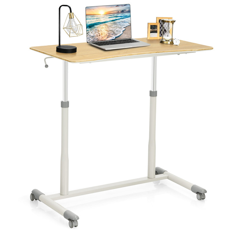 Lagho Adjustable Height Iron Standing Desk, White, Nature
