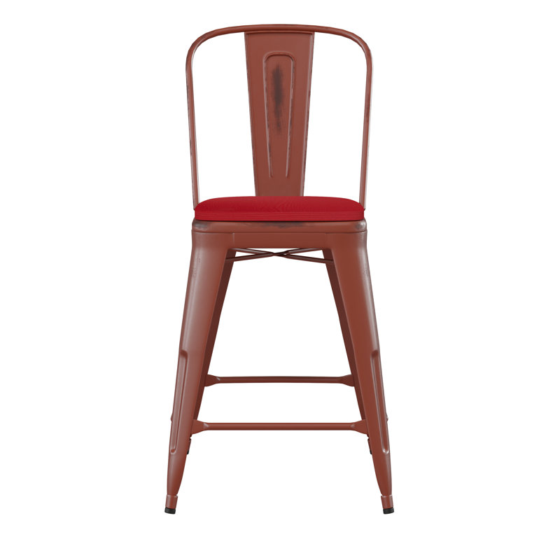 Tabouret à hauteur de comptoir toutes saisons avec siège en résine polyester Brinya, Rouge