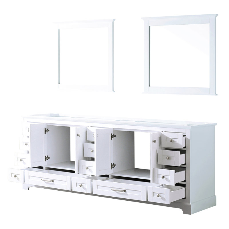 84 po Meuble-lavabo double blanc - 34 miroirs, 14 tiroirs et 2 armoires, Blanc