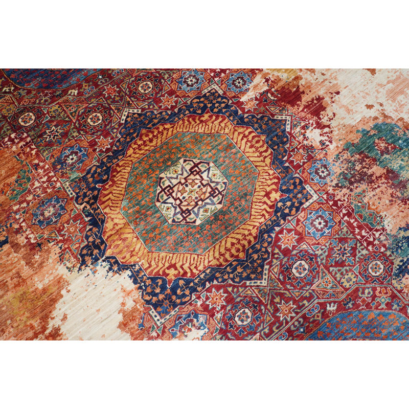 Tapis unique rouge / bleu 8 pi 11 po x 11 pi 9 po