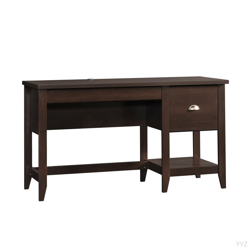 Bureau en noyer foncé avec tiroir simple et tablette inférieure