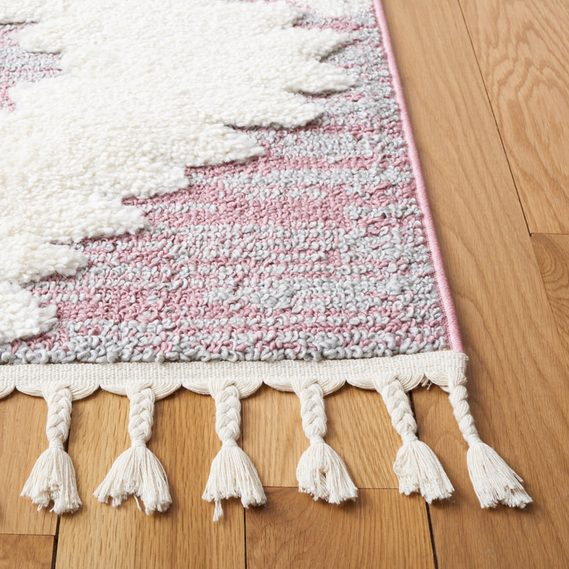 Tapis Ikat Imraan, Rectangle 4 pi x 6 pi, Pink/Ivory
