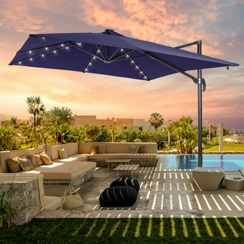 Parasol suspendu en porte-à-faux 9 x 9 pi Sarthak, Bleu marine