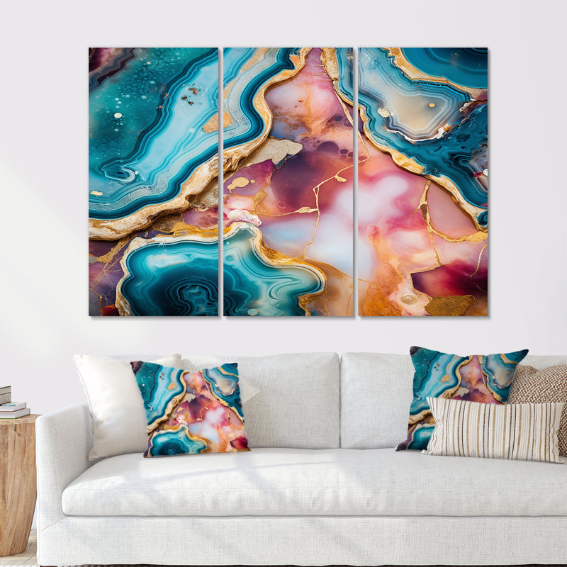 Jaelynn - Ensemble de décoration murale en marbre, Toile tendue, H 28 po x l 36 po x P 1 po