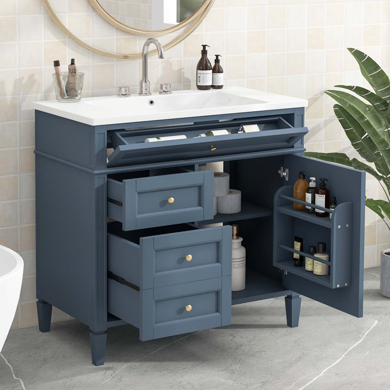 Meuble-lavabo 36 po avec lavabo supérieur, Bleu