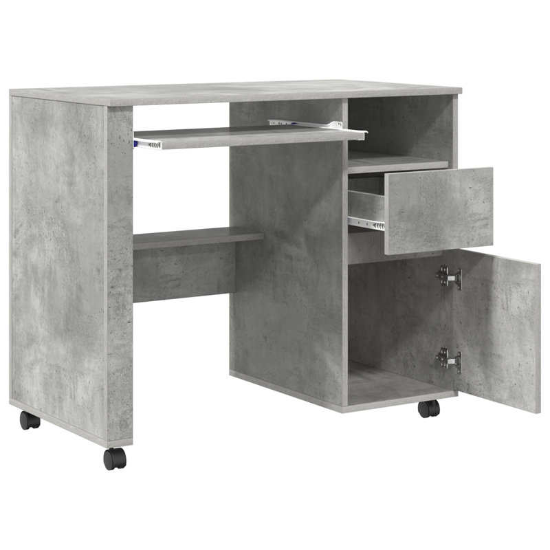 Computer Desk Engineered Wood Compact Drawers, Concrete Grey