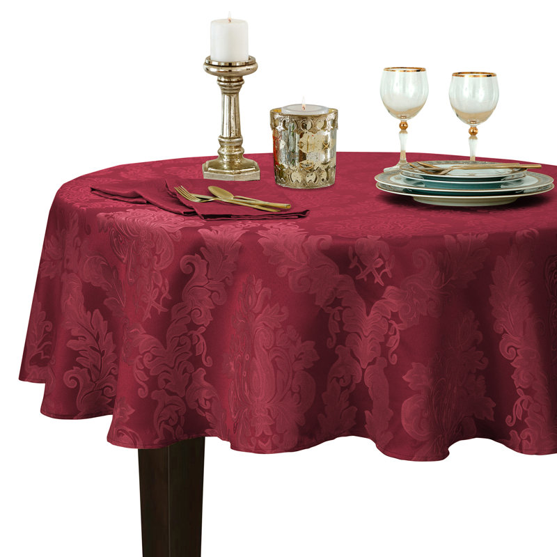 Burchfield Solid Floral Jacquard Damask Polyester Tablecloth, Burgundy, 70" L x 70" W Round