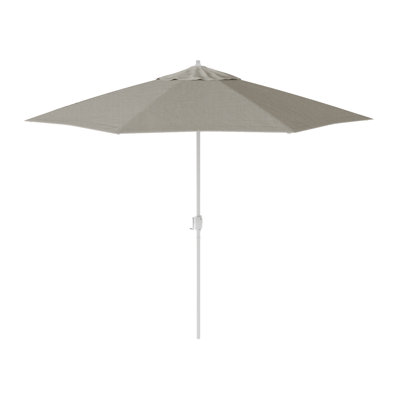 Parasol de marché en aluminium blanc mat 9 pieds avec manivelle et inclinaison automatique à Sunbrella