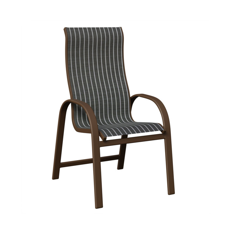 Chaise berçante à haut dossier berlinois Berlin Gardens, Veine d'aluminium et de bois mesquite, Whisper rayé bleu marine