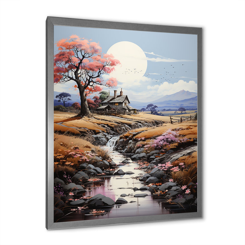 «Countryside Mystic River Dreams», reproduction sur toile, Cadre simple argenté, H 32 po x l 16 po x P 1 po