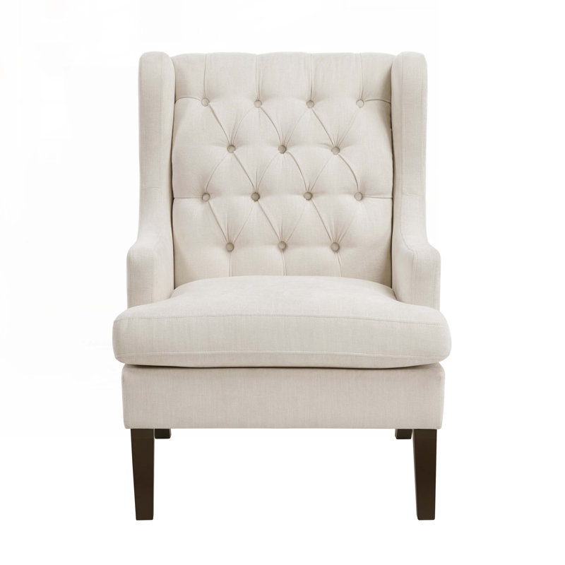 Button-Tufted Polyester Upholstered Arm Chair with 4 Legs, Beige Polyester