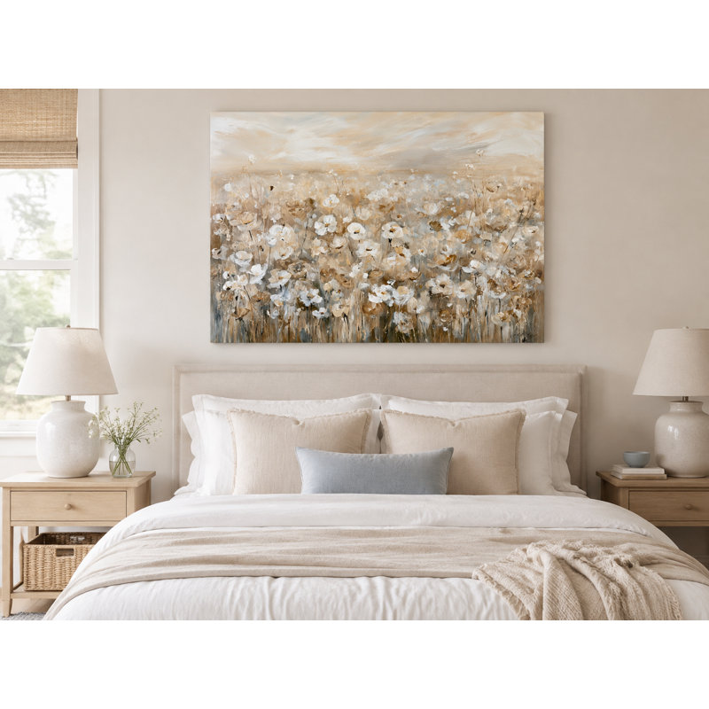 Art mural neutre sur toile beige, H 36 x l 48