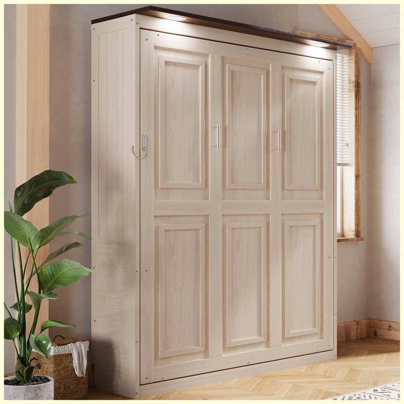 Grand lit escamotable avec lumières DEL et grand lit escamotable beige pour petits espaces