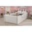 Lit simple tapissier blanc pour lit simple avec 2 coussins en lapin, matelas d'une hauteur de 21 pouces et 8 pouces, traverses latérales amovibles, revêtement doux, pas de sommier tapissier requis, facile à assembler