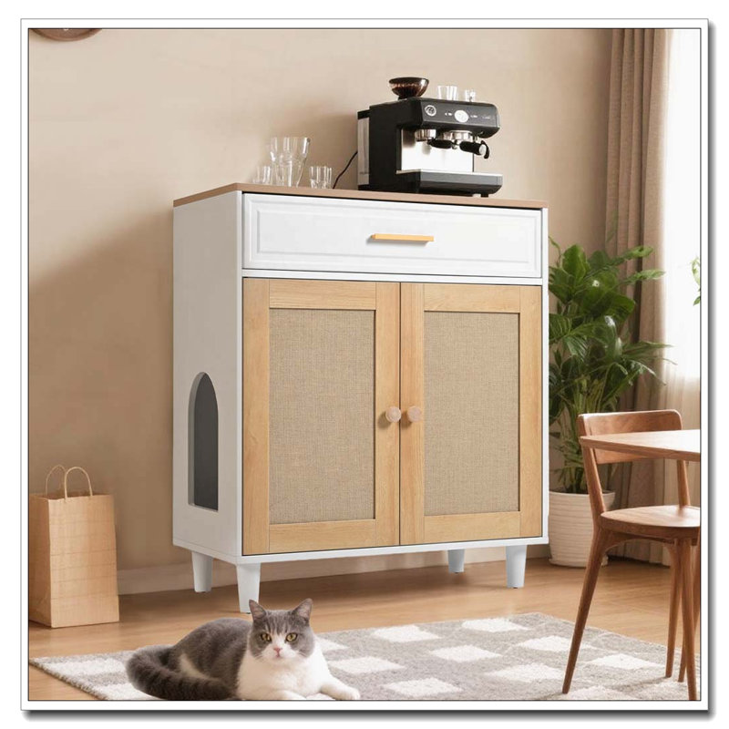 Enceinte de litière pour chat 3-en-1 avec portes à griffes et station de charge
