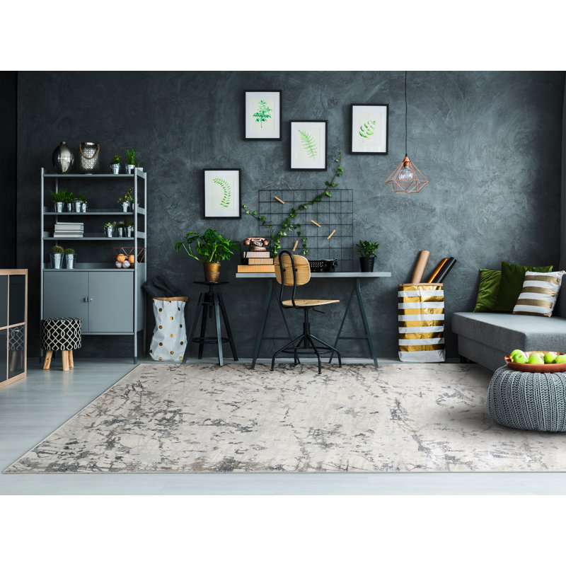 Tapis beige / gris / bleu Dionatta, Rectangulaire 9 pi x 12 pi 10 po