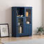 Armoire de rangement en panneau de fibres à densité moyenne bleu marine avec portes et tiroir en verre, conception moderne sans poignée pour le salon / chambre à coucher, l 25,6 po x P 11,8 po x H 39,4 po-201102468