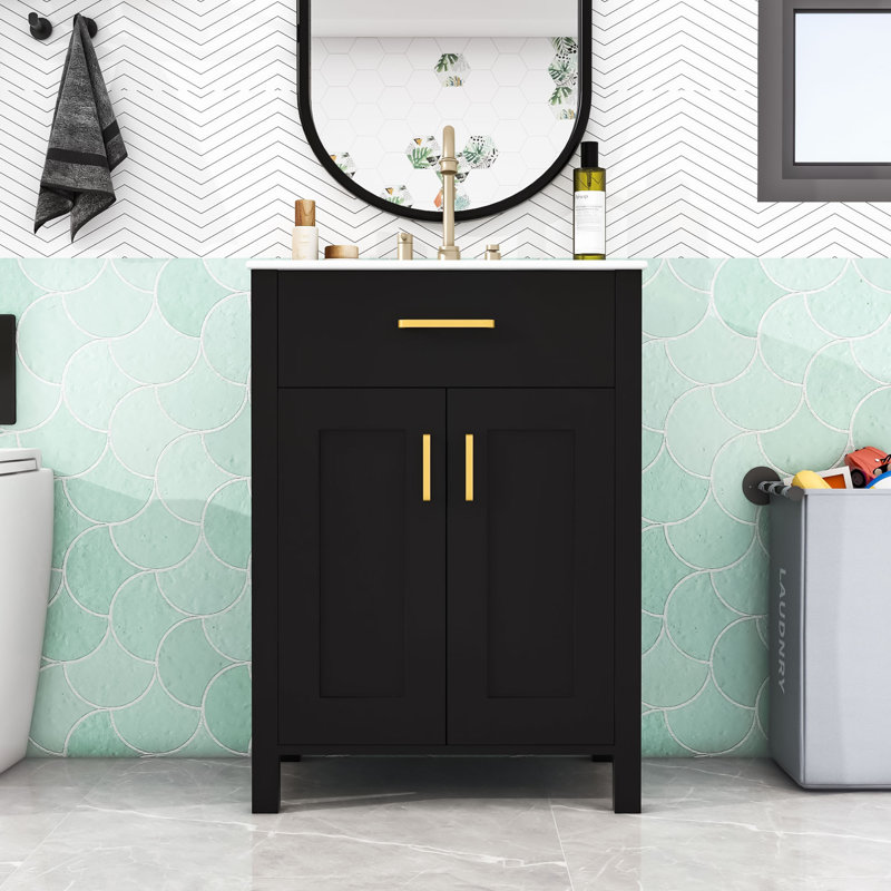 Ensemble de meuble-lavabo 24 po avec lavabo en céramique et 2 portes à fermeture en douceur, Noir