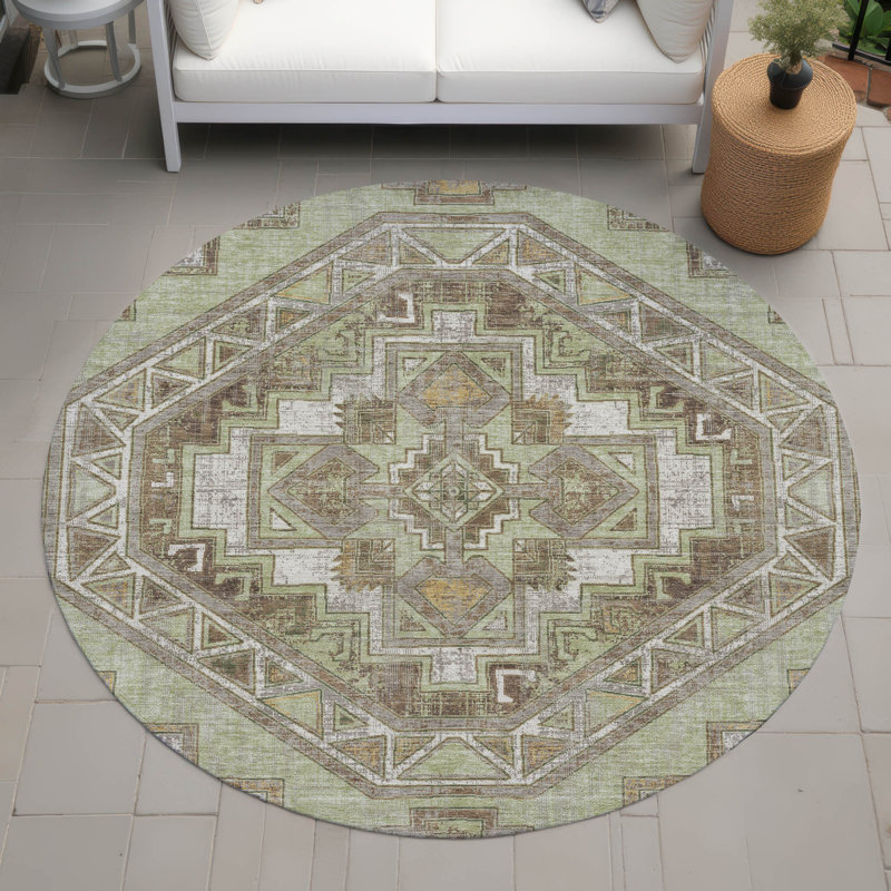 Machine Washable Indoor/Outdoor Chantille ACN2794 Global Rug, Aloe, 8' Round