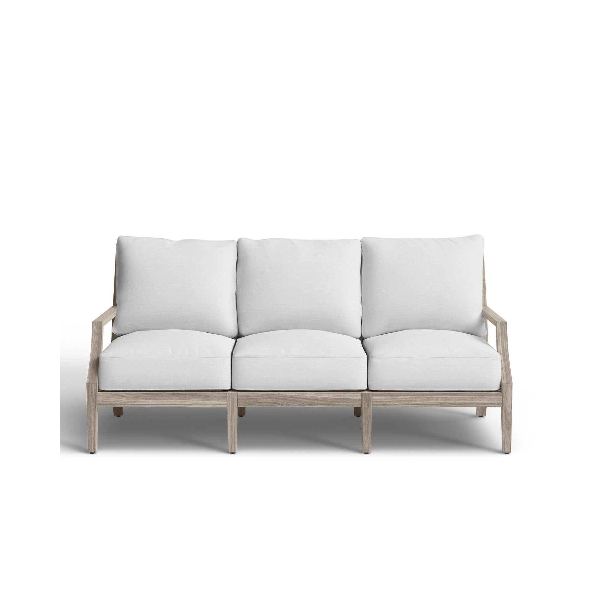 Haley Teak Patio Sofa with Cushions, Rollo Lace InsideOut® Linen, Oyster Teak, No welt + Standard fill