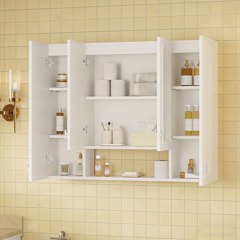 Armoire de salle de bain moderne avec 5 tablettes réglables, armoire à pharmacie murale pour la salle de bain, charnières à fermeture douce, étagère ouverte