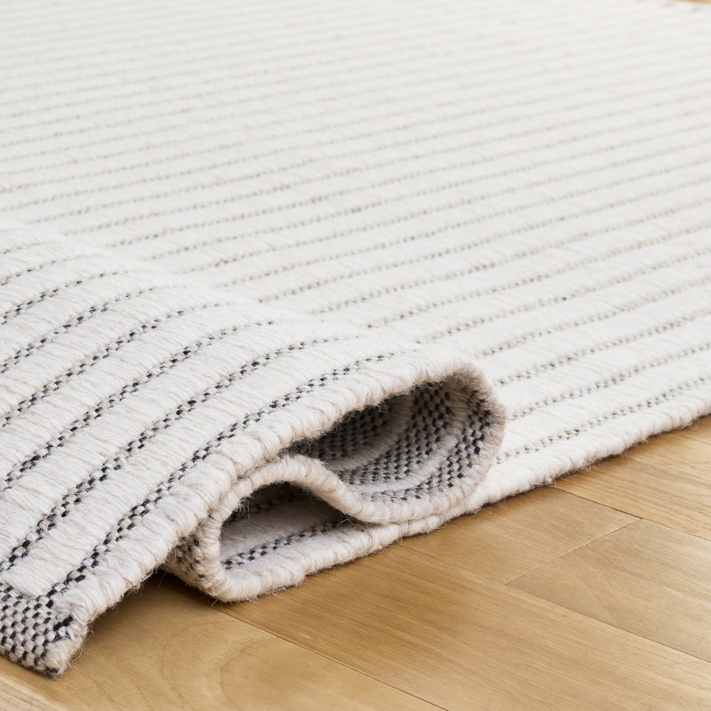 Vermont Hand Woven Wool;Cotton Striped Indoor Rug, Rectangle 9' x 12'