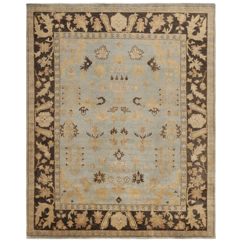 Oushak Hand-Knotted Wool Light Blue/Brown Area Rug, Rectangle 8' x 10'