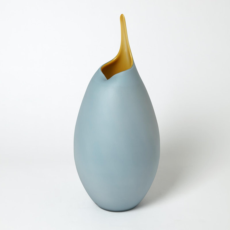 Frosted Vase w/Amber Casing, 22" H x 9.5" W x 9.5" D, Blue