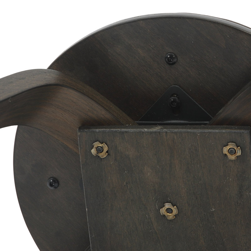 Hoxha Leather Round Dining Stool with Poplar Wood Legs and Swivel, Brown/Dark Walnut