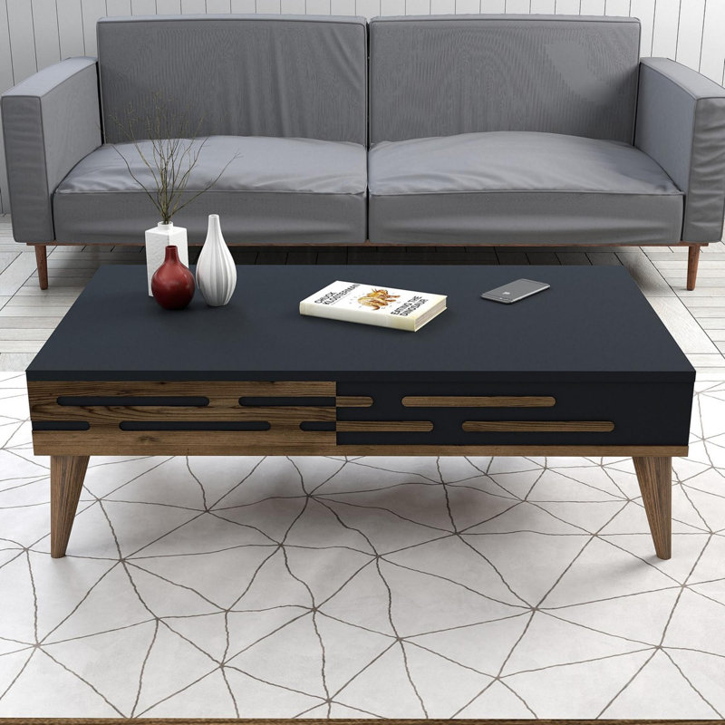 Modern Coffee Table, Walnut & Anthracite, 41.3 x 23.6 x 13.6 inches | 100% Melamine Coated Particle Board, Thickness: 0.7 inches | Stylish Geometric Design, Perfect for Living Room & Contemporary Spaces