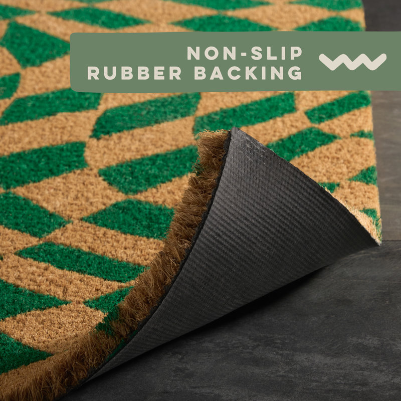 Groovy Checkerboard Green Coir Outdoor Door Mat, 18 x 30
