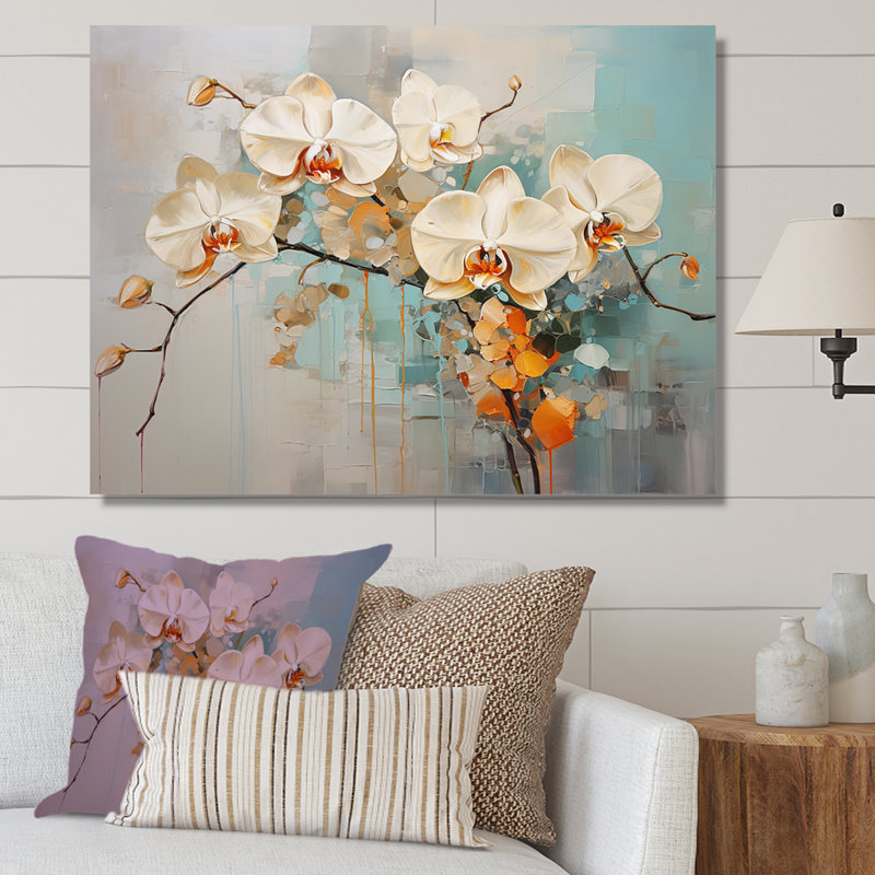 Orchidées beiges tranquillité sur toile, Toile tendue, 12" H x 20" W
