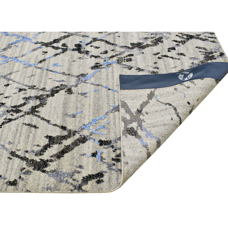 Tapis gris / bleu / noir noué à la main de haute qualité, Rectangle 8 pi x 10 pi