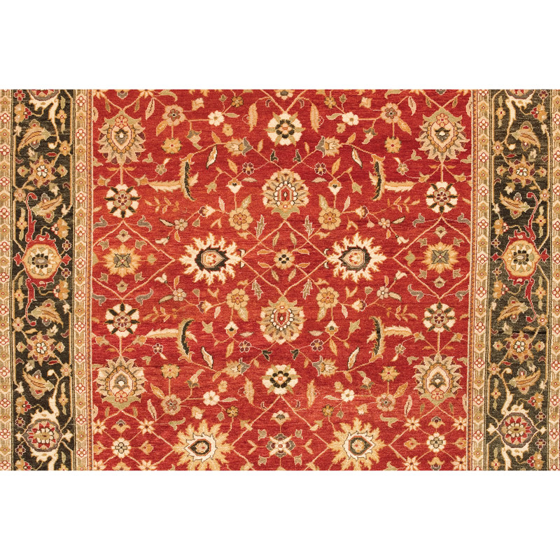 Wool Oriental Area Rug in Red/Beige/Dark Green, Rectangle 12' x 20'