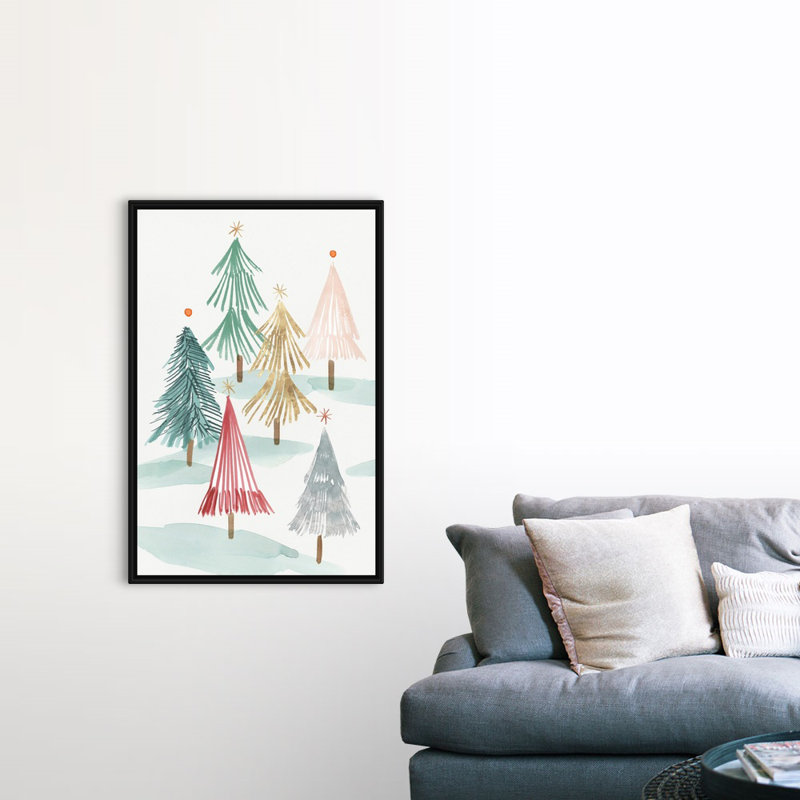 Arbres de Noël I - reproduction d'art sur toile, Cadre noir, H 50 po x l 34 po x P 1,75 po