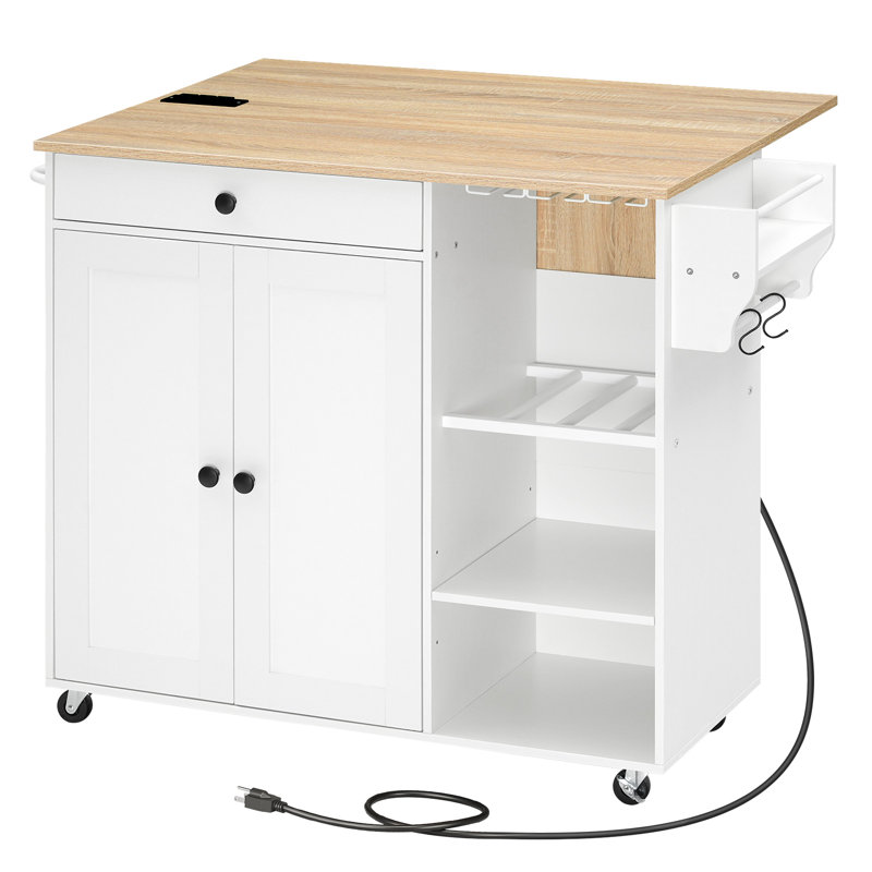 Table pour îlot de cuisine 37,4 "avec prise de courant, Blanc / Blanc