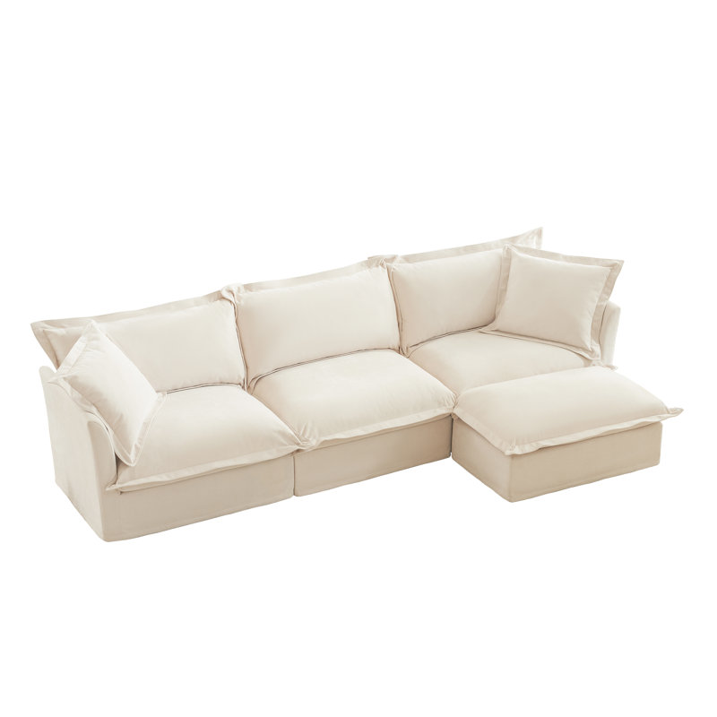 Canapé rembourré, repose-pieds, H 34,6 po x l 120 po x P 55 po, Chenille crème