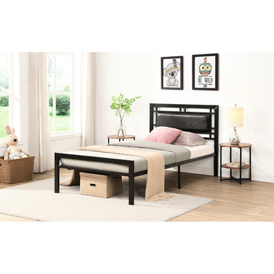Lit simple en métal - Option de chambre à coucher solide et moderne, noir, essentiel et silencieux