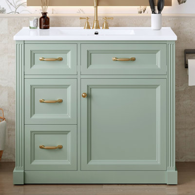 Van Meuble-lavabo moderne 36 po avec lavabo en céramique 4 - 4 tiroirs à fermeture en douceur et tablette réglable pour le rangement et l'organisation